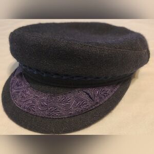 Vintage Aegean Greek Fisherman's Black Navy & Purple Hat SZ 6 3/4 Made In Greece